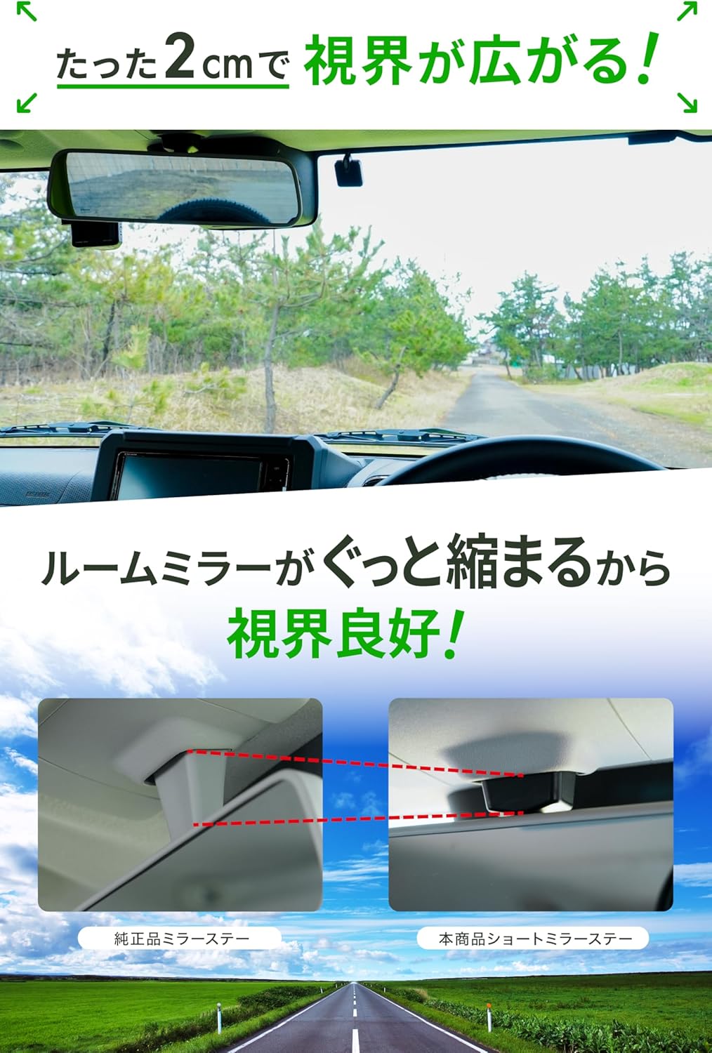 LikeOne ジムニー JB64 専用 ルームミラーショートステー｜視界スッキリ＆ドラレコ干渉解消！純正交換タイプ